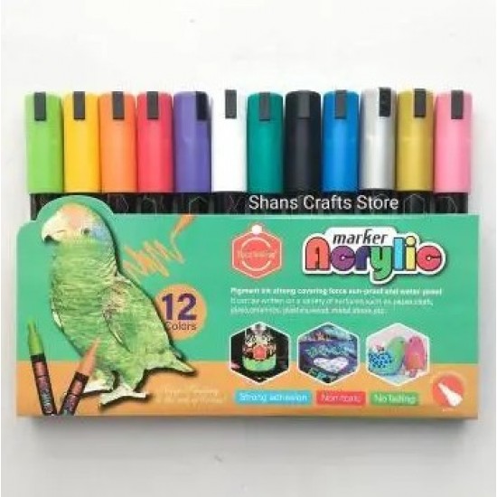 Marker Acrylic 12 Color , 4.0 mm broad bullet tip Paint |Water Soluble Coloring for Paper, Ceramics, Stones